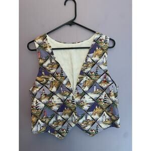 Handmade scenic lighthouse print vest‎ Size Small